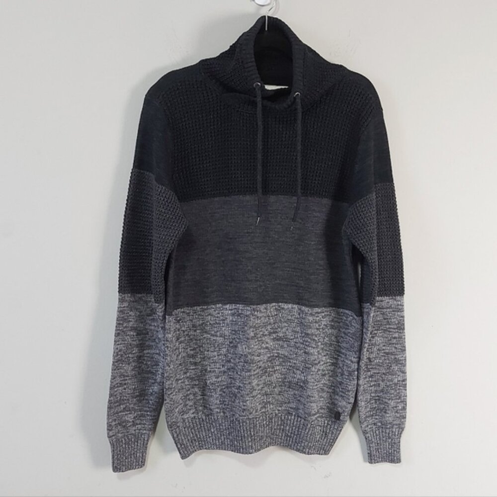 Triple Five Soul 555 Men 90s Y2K Funnel Neck Sweater Med Drawstring Waffle Knit